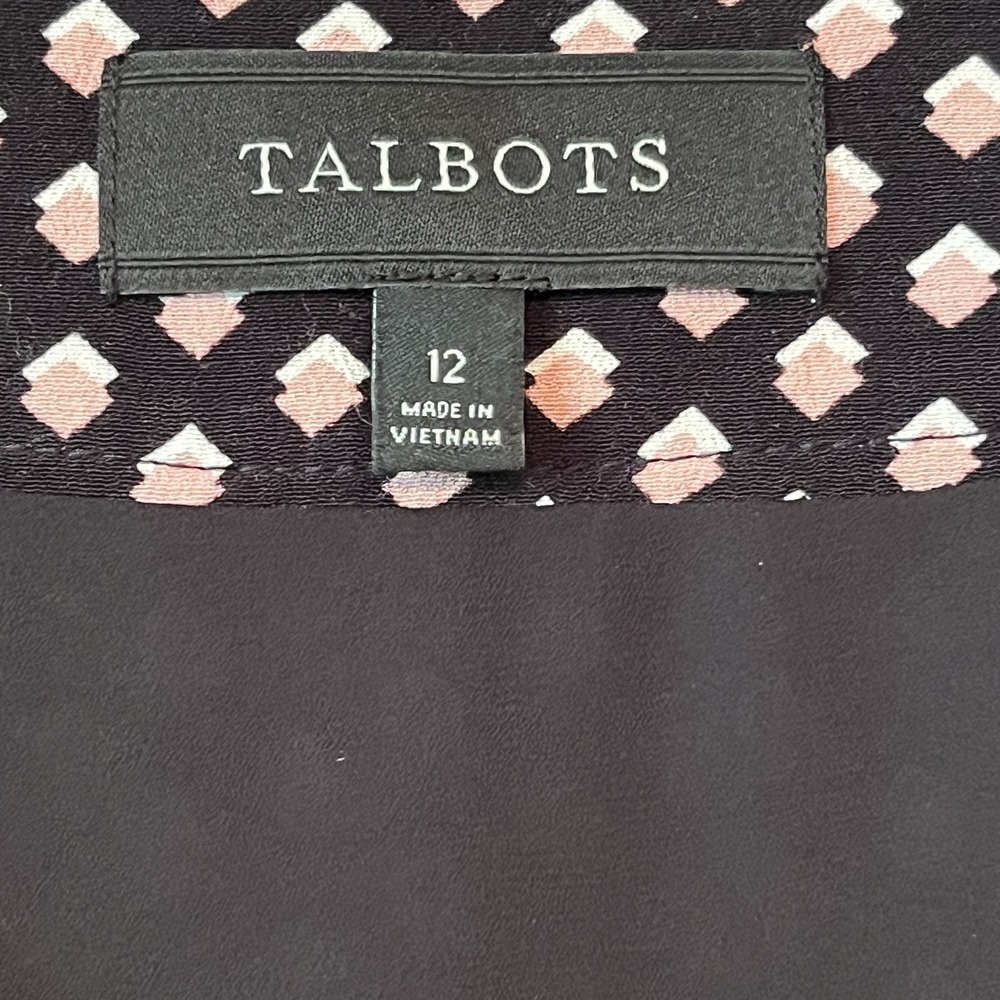 Talbots Midi Skirt Pleated A-Line High Waist Black Patterned Womens 12 Preppy - Picture 3 of 5